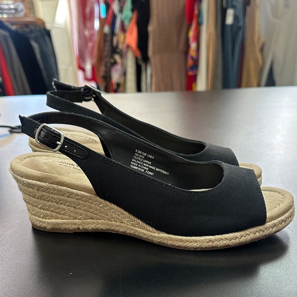 St. John's Bay Black Open-Toe Slingback Wedge Sandals - Picture 3 of 7